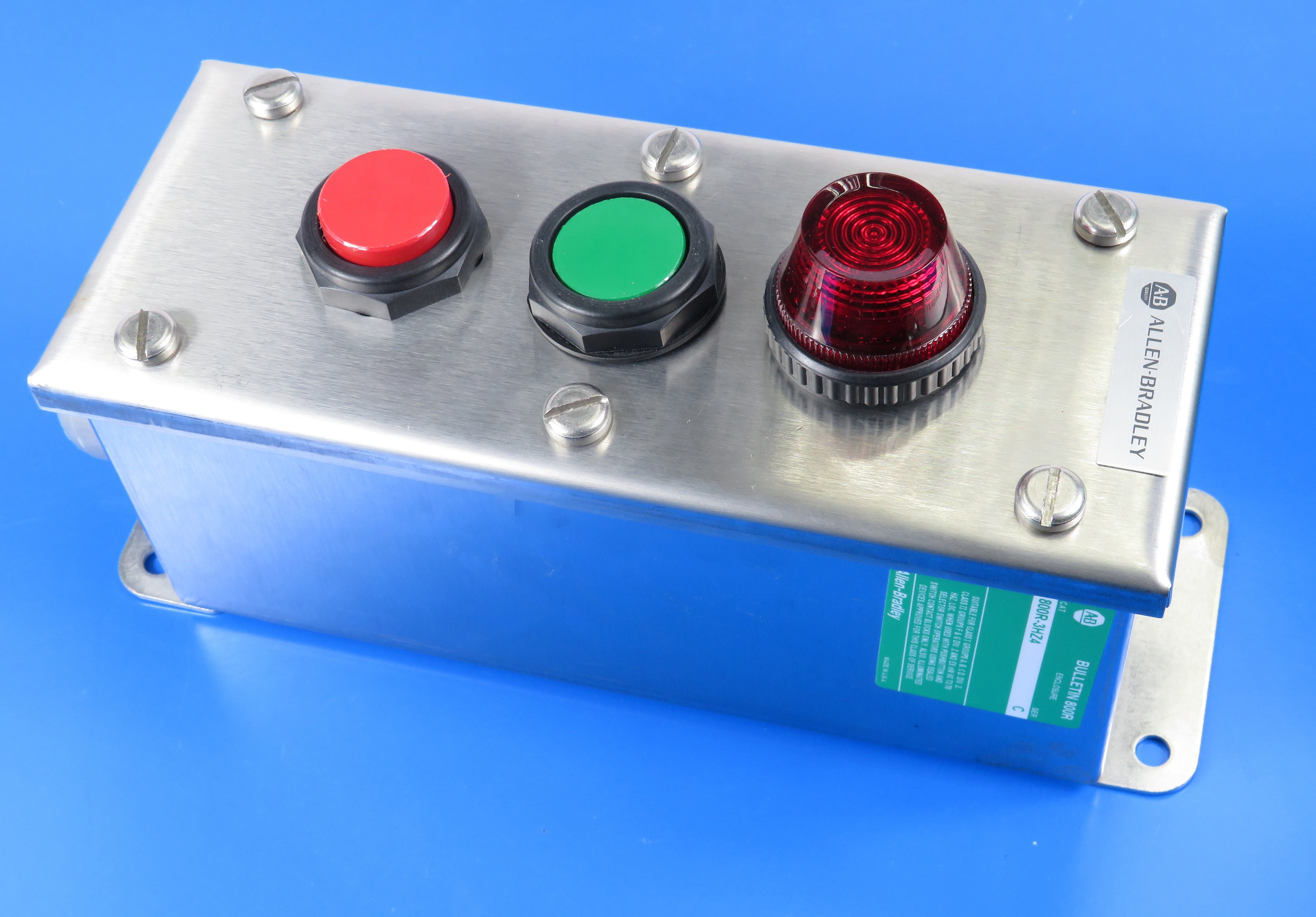 ALLEN BRADLEY PUSH BUTTON, PILOT LIGHT, SWITCH & SS ENCLOSURE