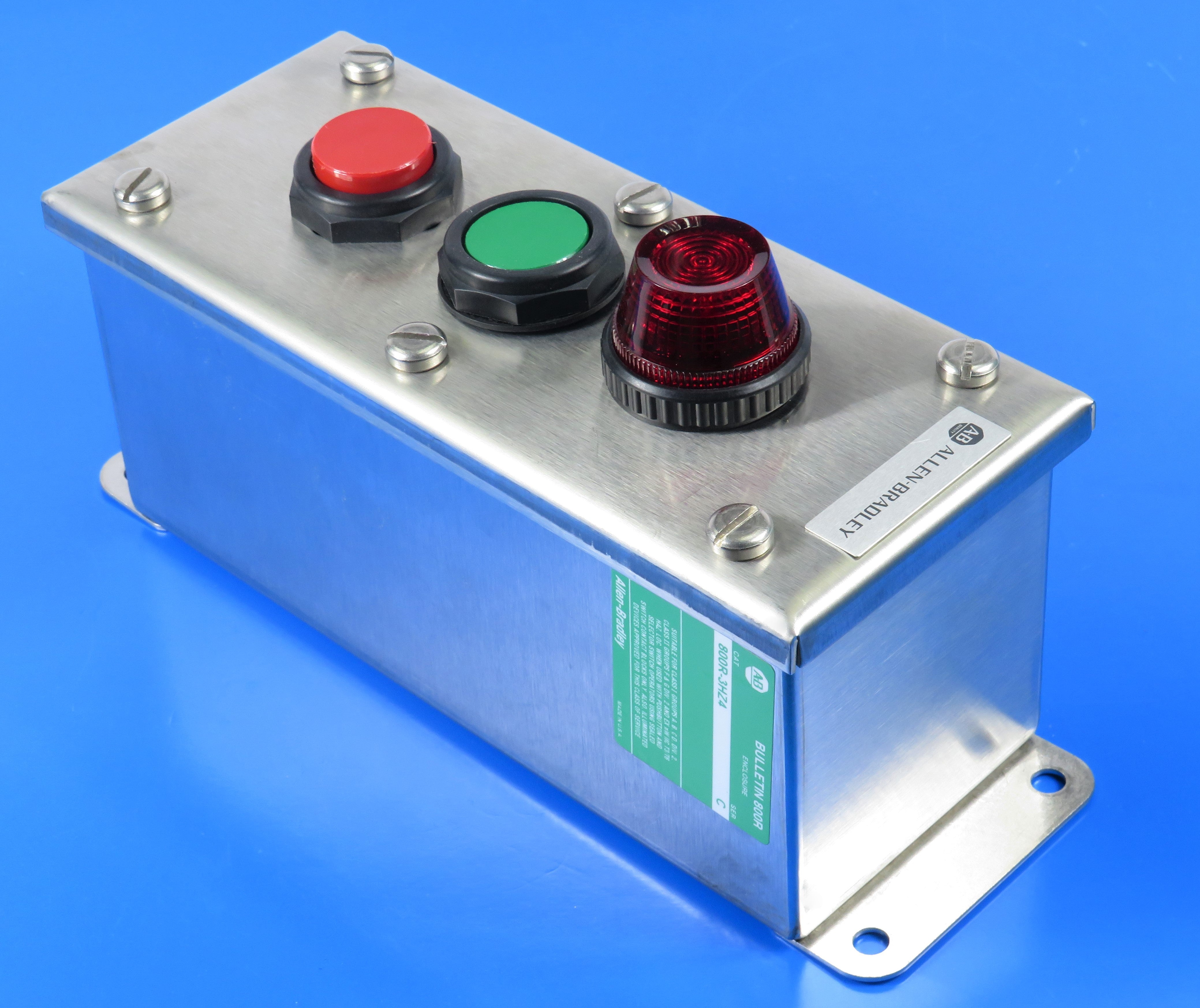 ALLEN BRADLEY PUSH BUTTON, PILOT LIGHT, SWITCH & SS ENCLOSURE