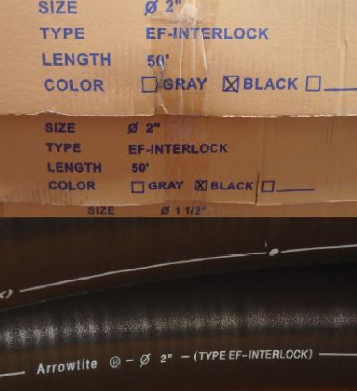 ARROWTITE FLEXI CONDUIT EF, 2" PVC BLACK, LIQUID TIGHT SUNLIGHT RESISTANCE 15METER