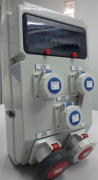 AMIX MULTI DISTRIBUTION BOX, IP66, RCCB/ABB MCB/ MENNEKES SOCKET/TERMINAL BLOCK/63A3P/32A3P/16A1P/M40 CABLE ENTRY