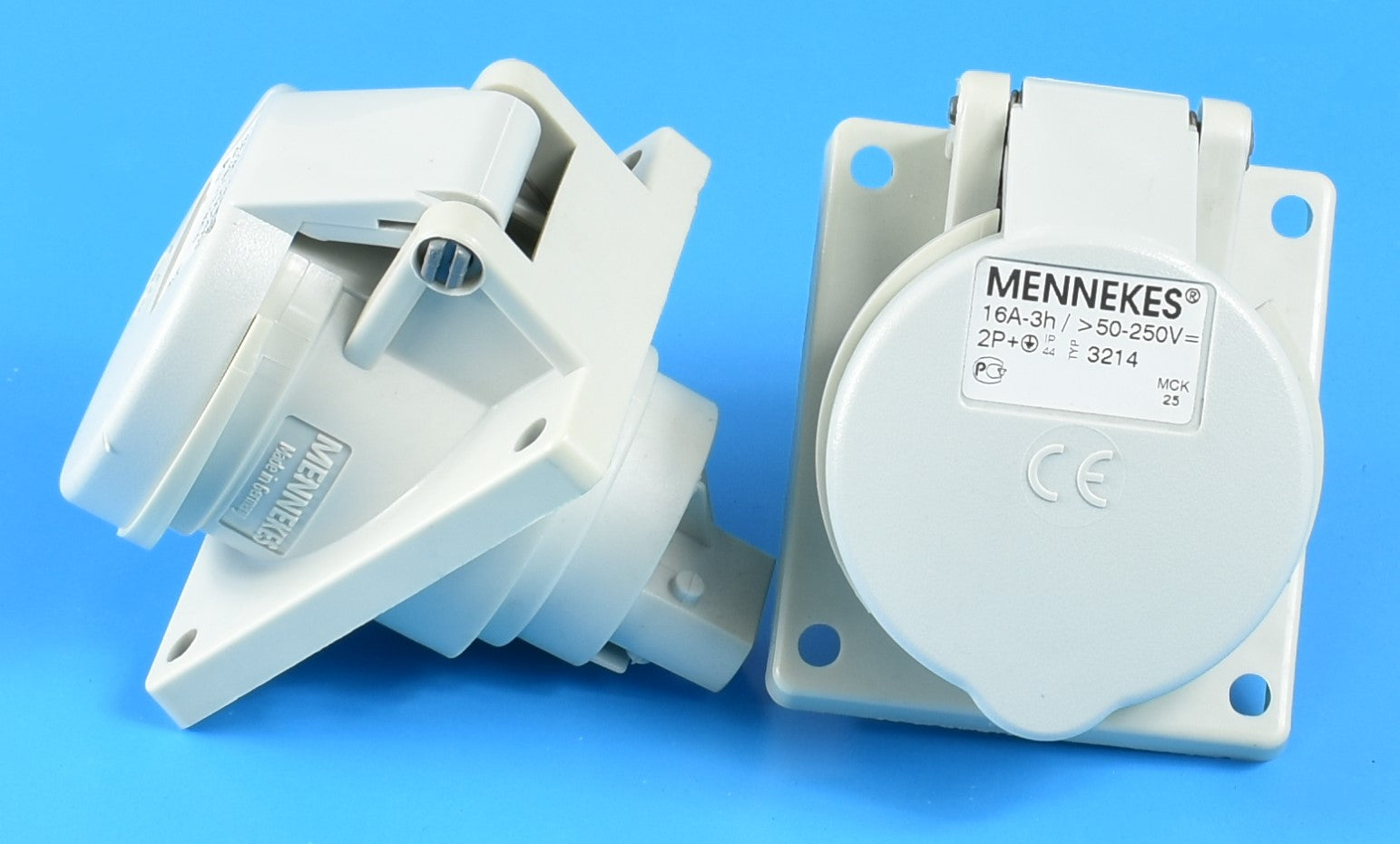 Mennekes 插座 1270/ 1272/ 1276/ 3214,面板 MT,螺丝端子,16A-2P-25V/ 16A-3P,40-50V/ 32A-5P-415V/ 16A-3P-110VDC,IP44