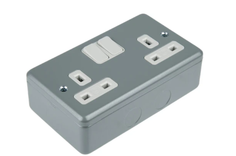 MK Electric Metalclad Plus Grey 2 Gang Plug Socket, 2 Poles, 13A, Type G - British, Indoor Use