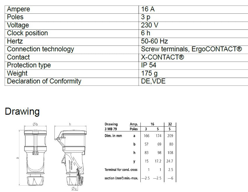 曼奈克斯连接器 14502; POWERTOP® XTRA、ERGOCONTACT; 16A-3P-230V,IP54