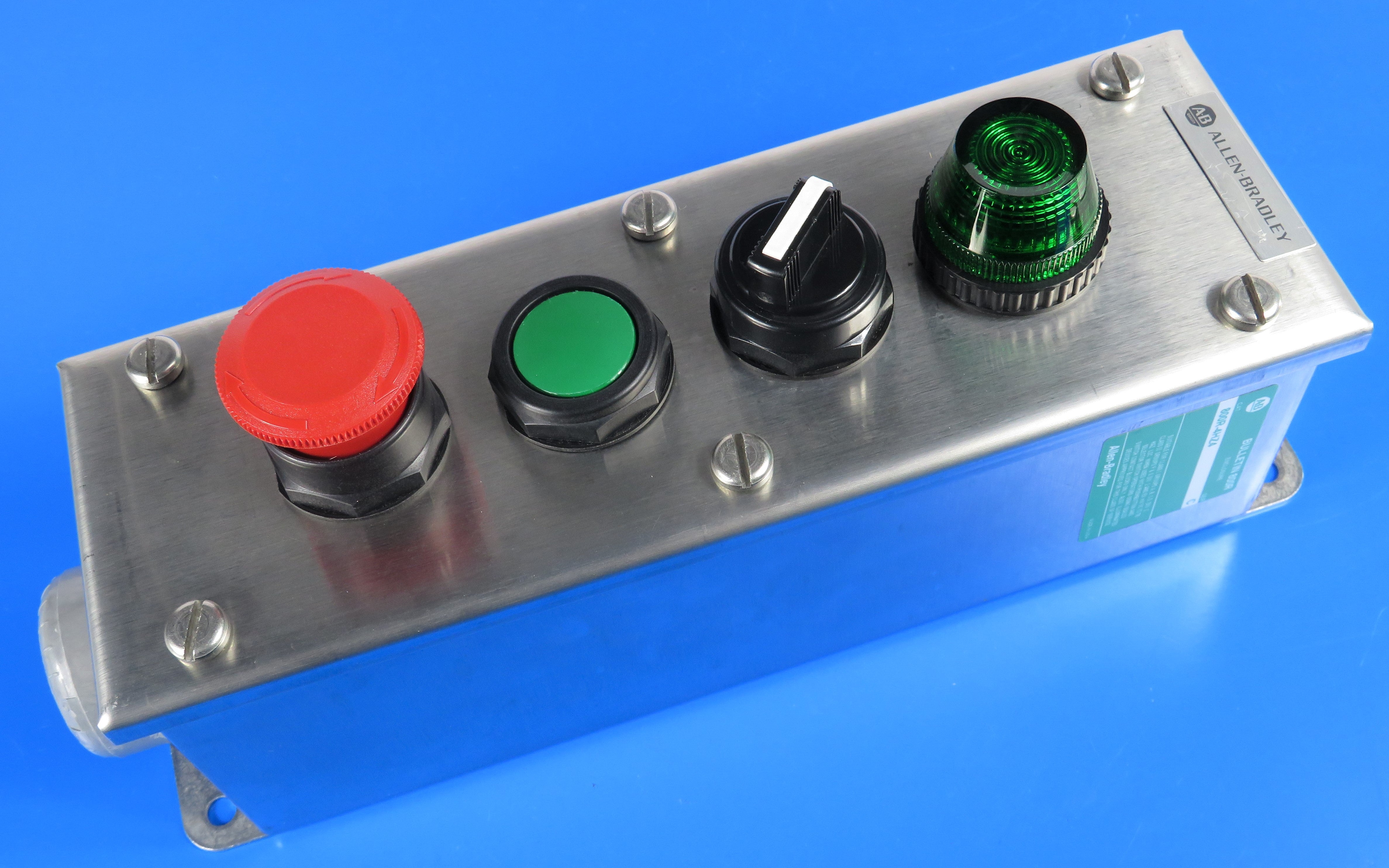 ALLEN BRADLEY PUSH BUTTON, PILOT LIGHT, SWITCH & SS ENCLOSURE