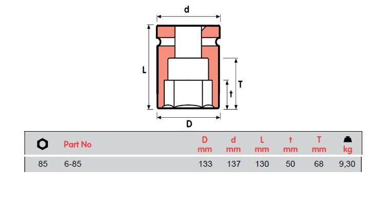 MOMENTO 冲击套筒, 6-65=2 9/16, 6-70=2 3/4, 6-75, 6-80, ,6-85, 6-90, 6-95=3 3/4, ,6 -100,母 SQ 2 1/2"