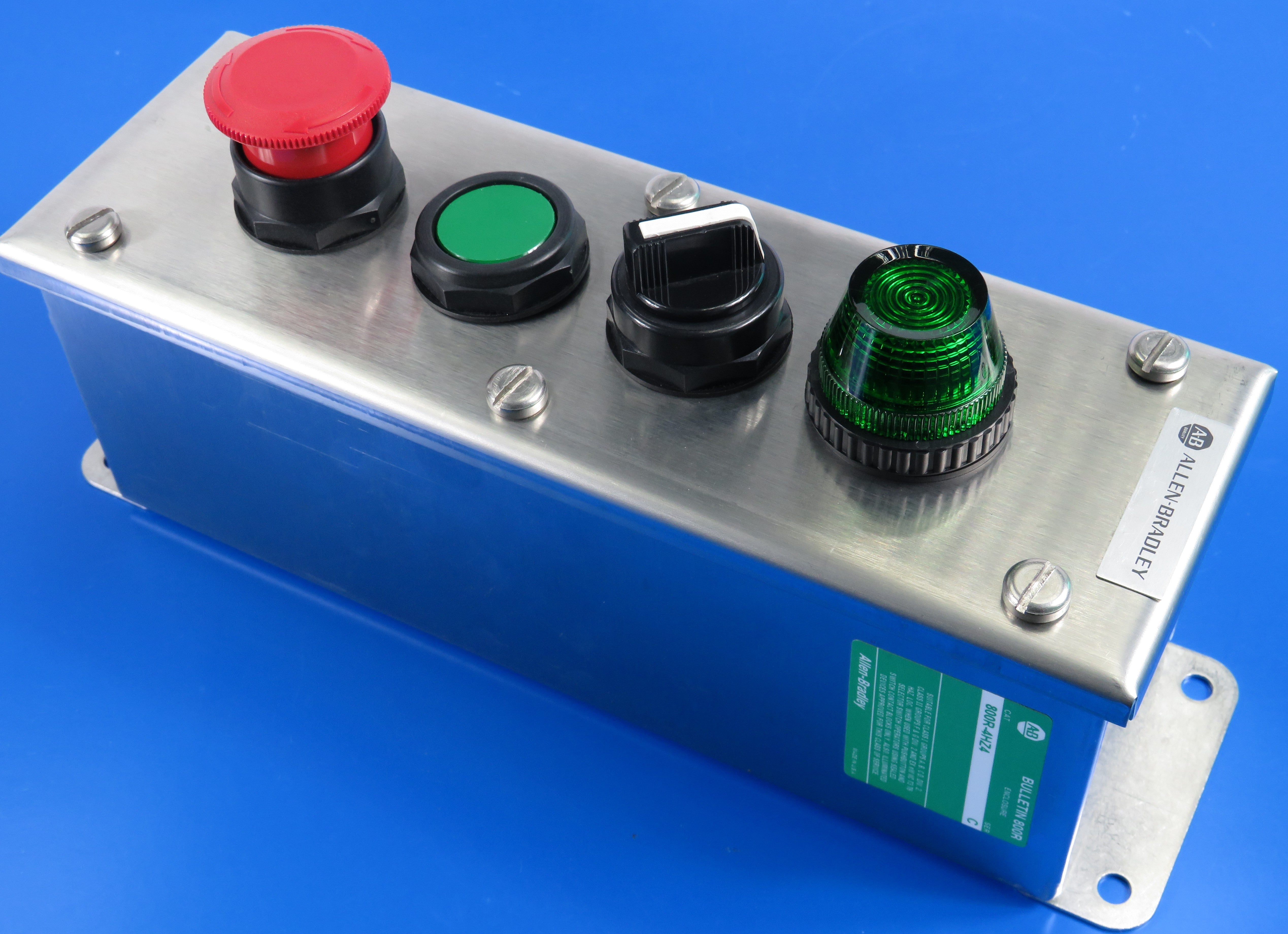 ALLEN BRADLEY PUSH BUTTON, PILOT LIGHT, SWITCH & SS ENCLOSURE