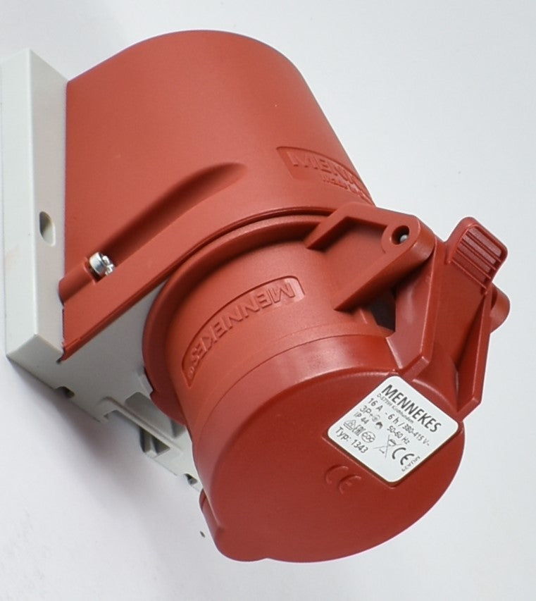 MENNEKES SOCKET 1343 RECEPTACLE WITH TWINCONTACT; WALL MOUNT, 16A-4P-415V, IP44