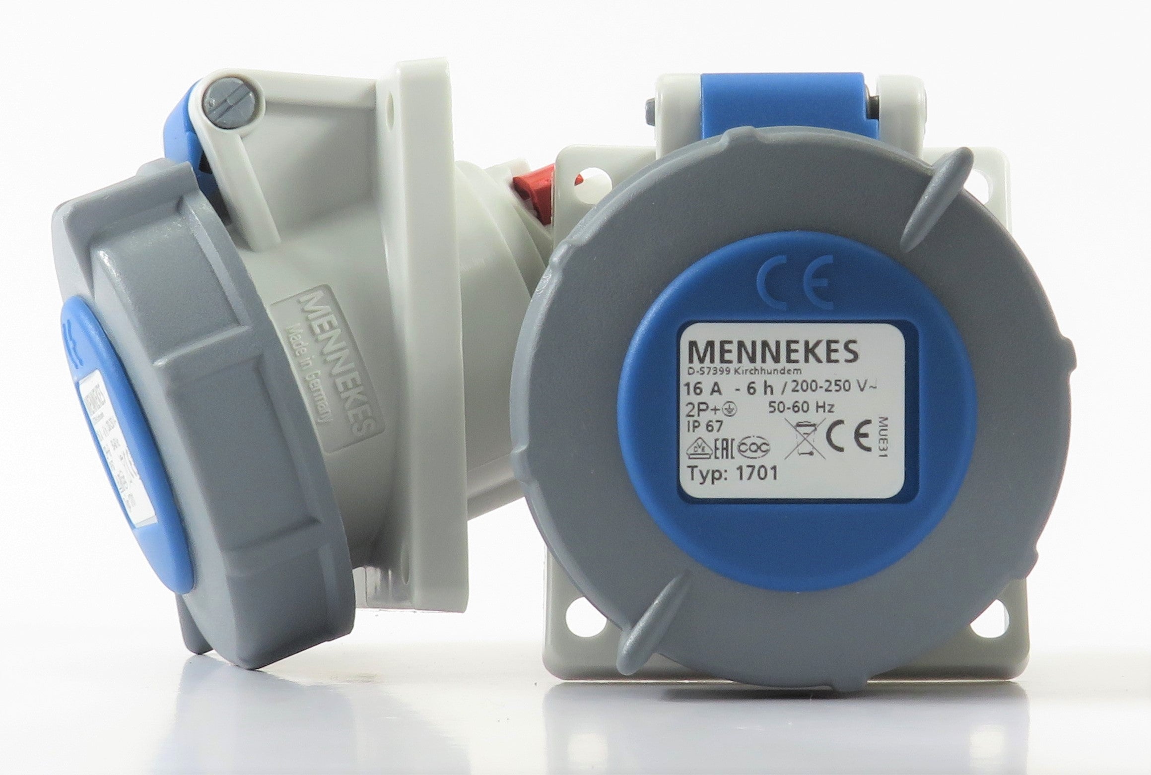 MENNEKES RECEPTACLE 1701 WITH TWINCONTACT, PANEL MOUNT,16A-3P-230V, IP67