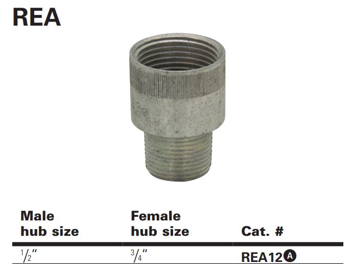 CROUSE-HINDS/ 伊顿 NEC EX 适配器，REA12，1/2"Mx3/4"F