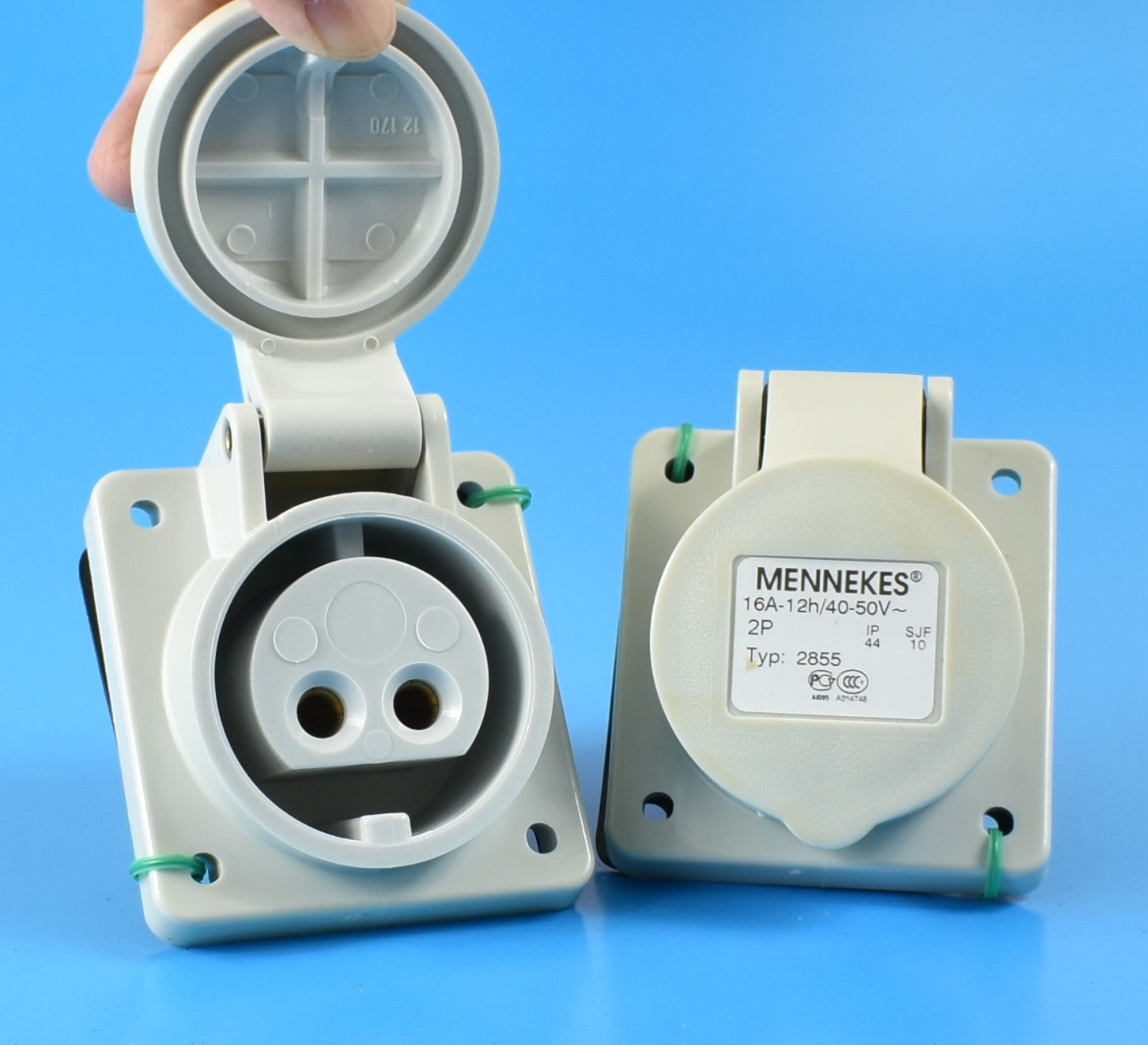 Mennekes 插座 2855/ 3187/ 3190，螺丝端子，16A,2P, 40-50V/ 16A,3P,50-500V/ 16A-5P,50-500V , IP44