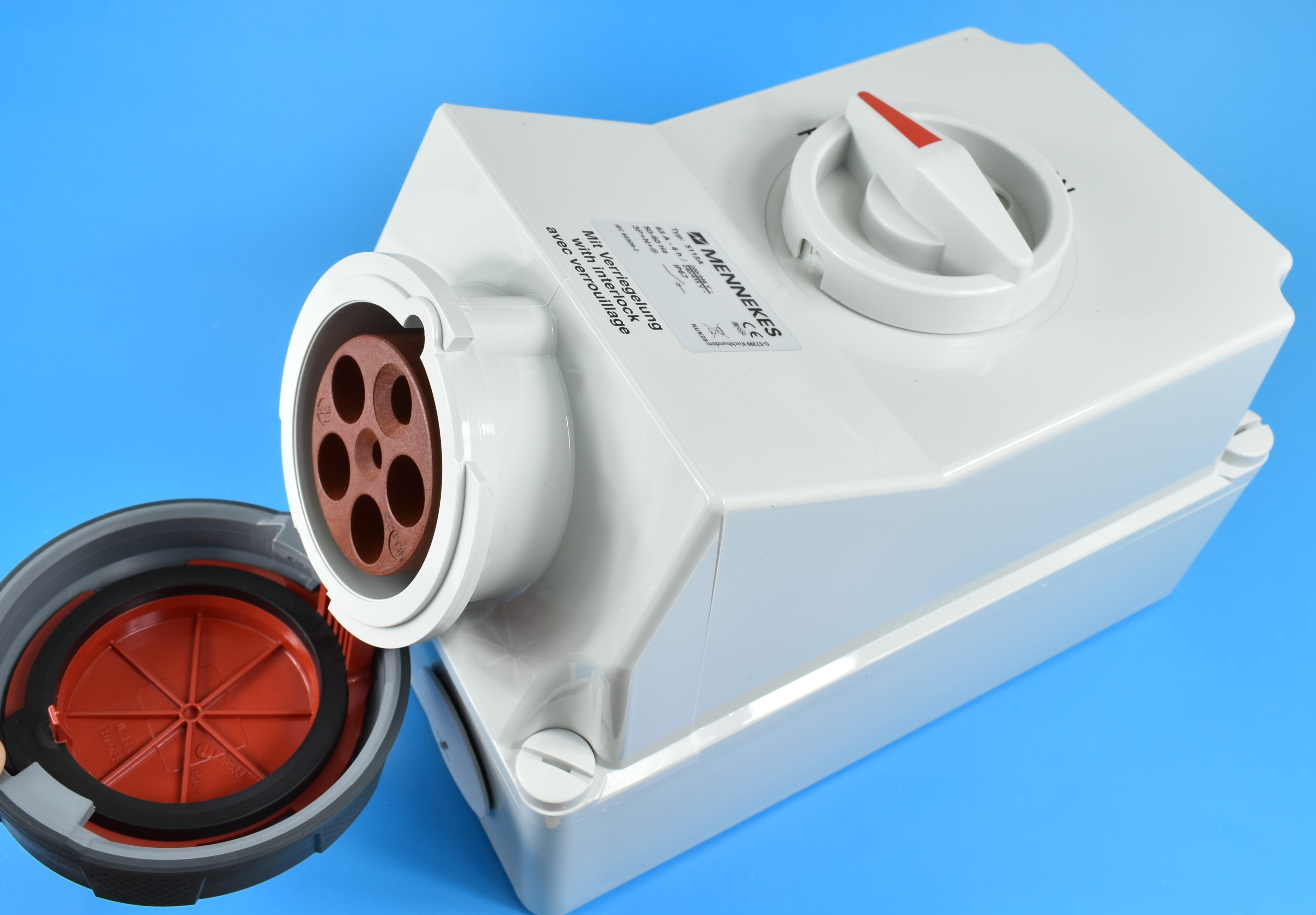 Mennekes 开关和联锁 5110/ 5113 插座；壁挂式，63A-4P-415V / 63A-5P-415V，IP67