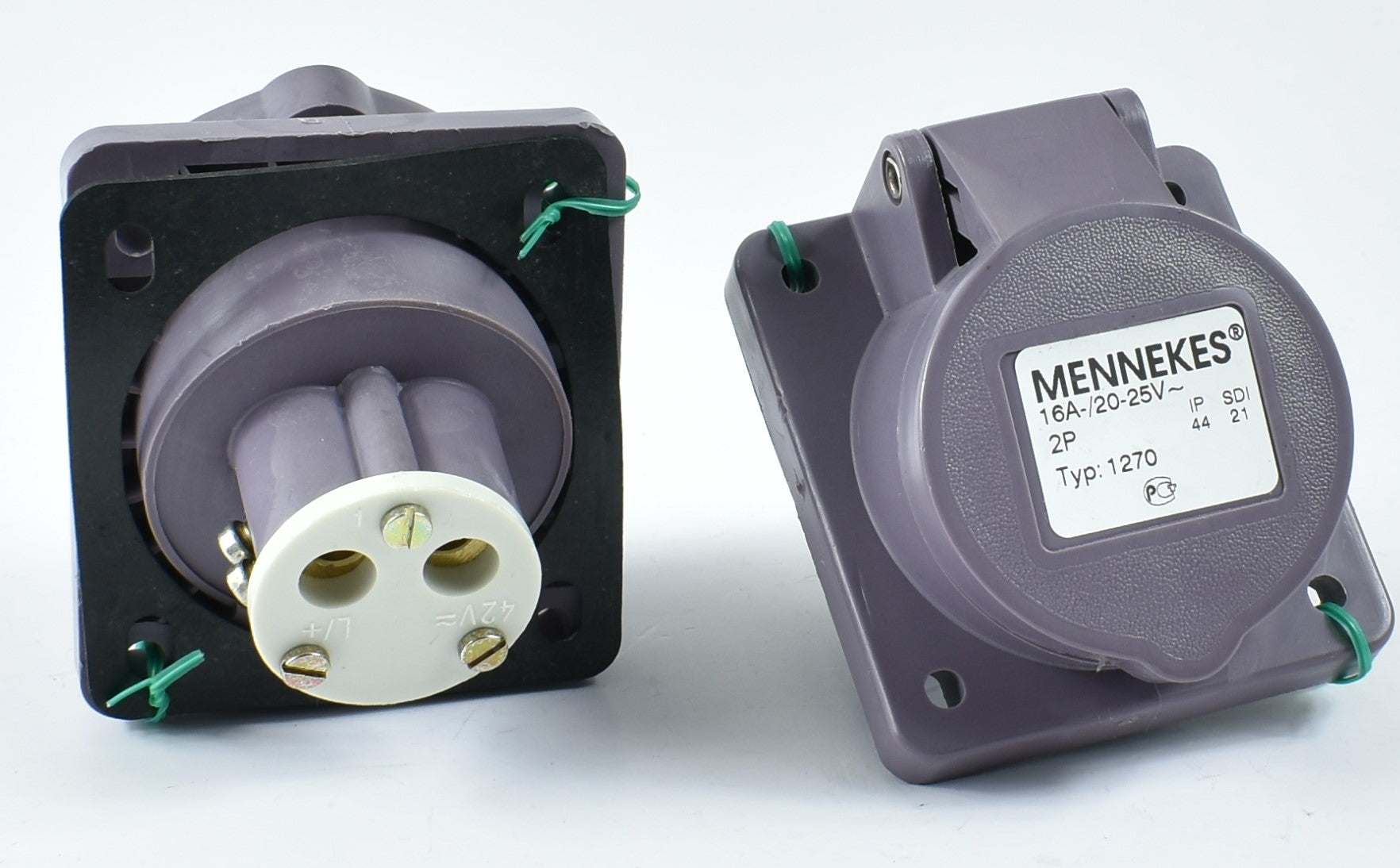 Mennekes 插座 1270/ 1272/ 1276/ 3214，面板 MT，螺丝端子，16A-2P-25V/ 16A-3P,40-50V/ 32A-5P-415V/ 16A-3P-110VDC，IP44