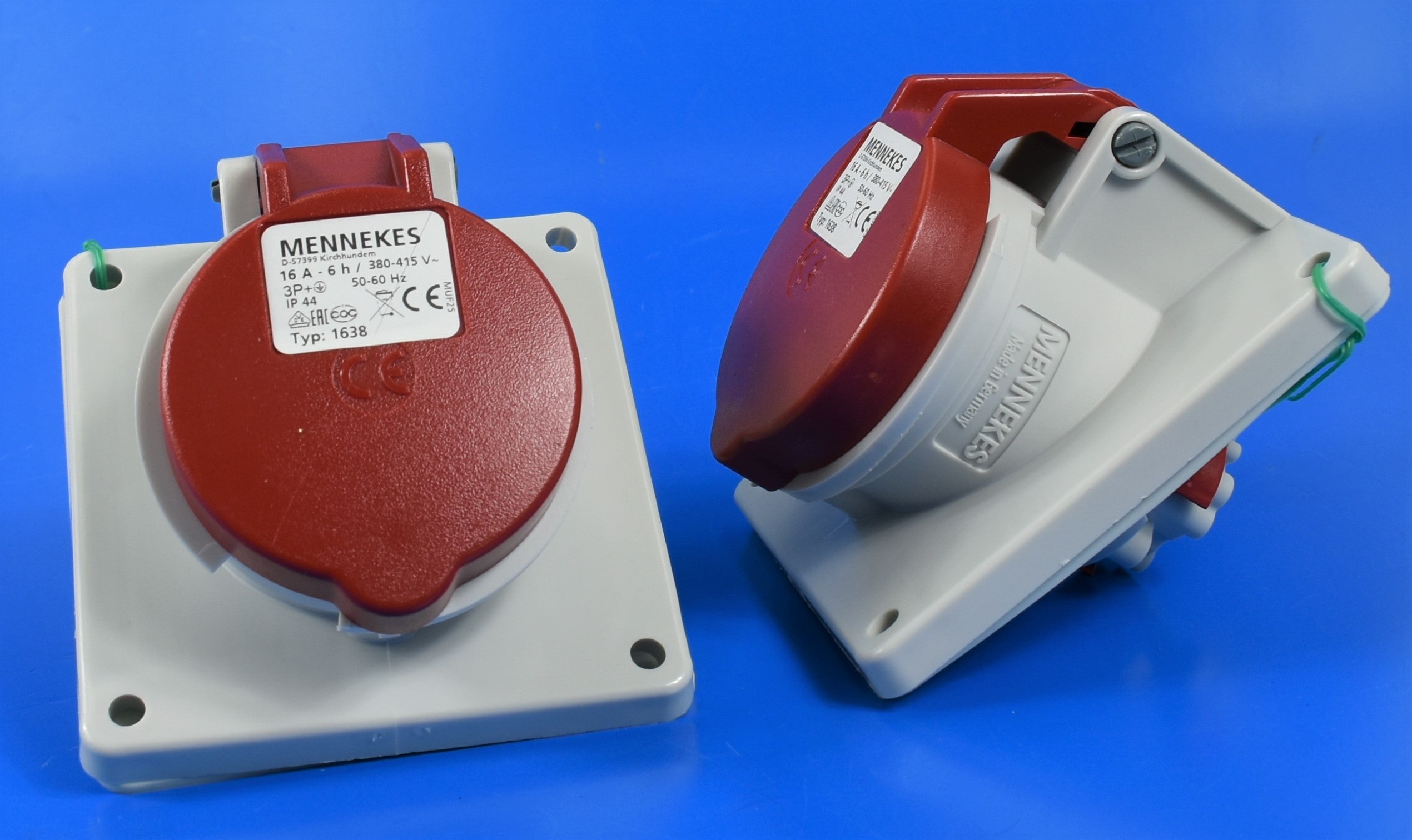 Mennekes 插座，带 TwinCONTACT 1638，面板安装，16A-4P-415V，IP44