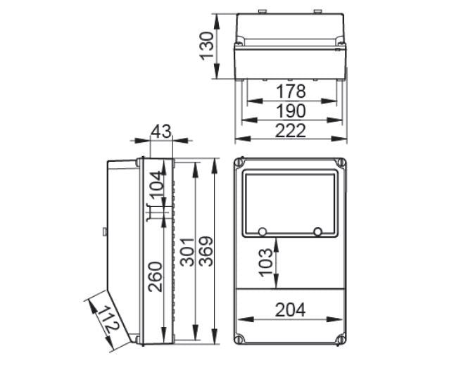 IDE, PRYMA ENCLOSURE 178PRR (284x222x122MM) & 178MRR (369x222x130MM) C/W 9 DIN RAIL, IP67