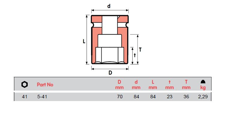 SOKET IMPAK MOMENTO, 5-41, 5-46=1 13/16, 5-50, 5-60, 5-65=2 9/16, 5-70=2 3/4, 5-75, PEREMPUAN SEGI 1 1/2"