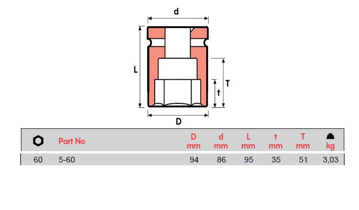 SOKET IMPAK MOMENTO, 5-41, 5-46=1 13/16, 5-50, 5-60, 5-65=2 9/16, 5-70=2 3/4, 5-75, PEREMPUAN SEGI 1 1/2"