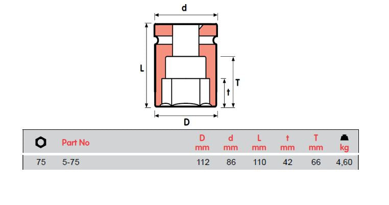 SOKET IMPAK MOMENTO, 5-41, 5-46=1 13/16, 5-50, 5-60, 5-65=2 9/16, 5-70=2 3/4, 5-75, PEREMPUAN SEGI 1 1/2"