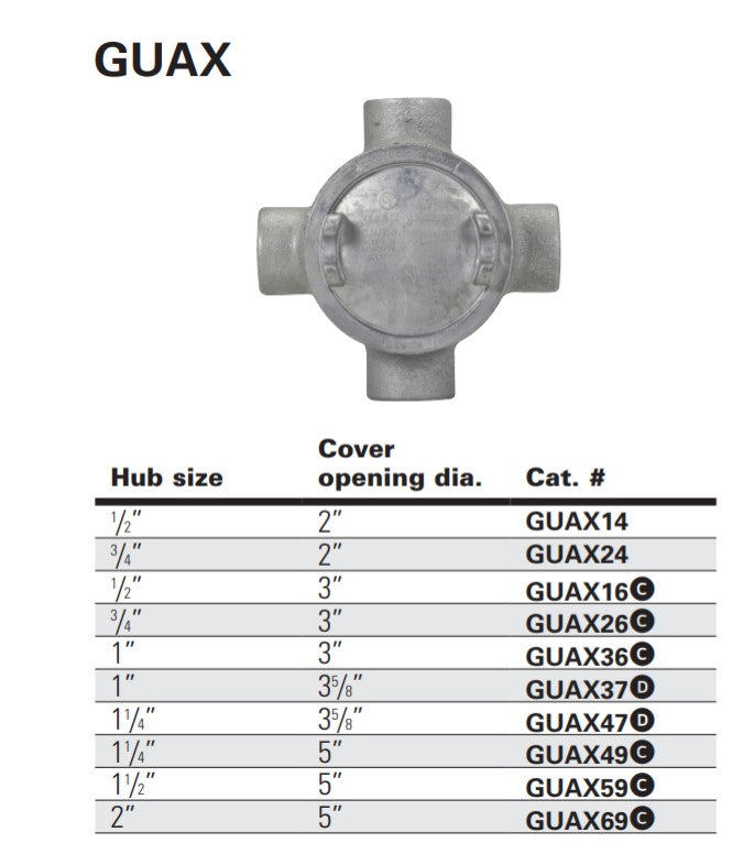 CROUSE-HINDS/ EATON NEC EX CONDUIT OUTLET BOX GUAT16(1/2")/ GUAT26(3/4")/ GUAX26(3/4")/ GUAX59(1-1/2")